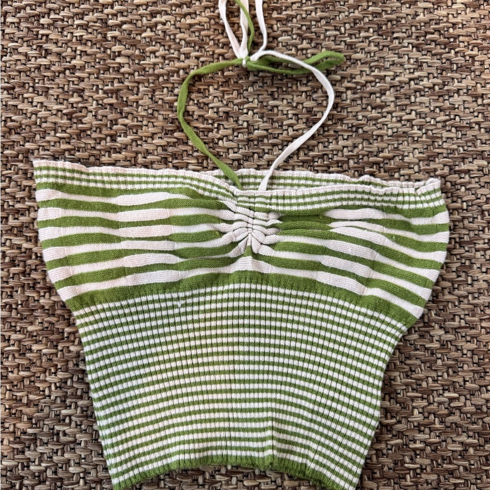 Green and White Striped Halter Top